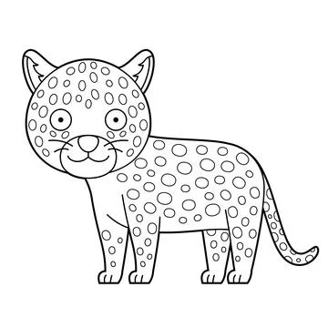 Easy coloring cartoon vector illustration of a leopard isolated on white ba.. Stock Illustration