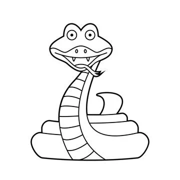Easy coloring cartoon vector illustration of a snake isolated on white back.. Stock Illustration