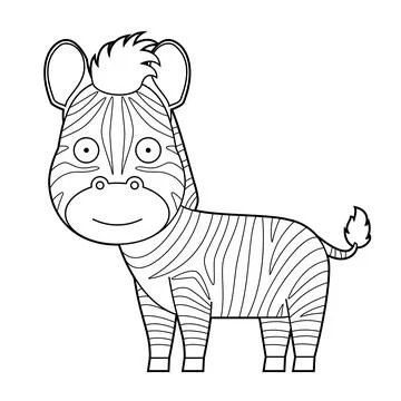 Easy coloring cartoon vector illustration of a zebra isolated on white back.. Stock Illustration