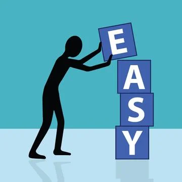 Easy concept, man making word easy with blue cubes Stock Illustration