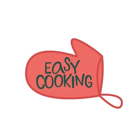Easy cooking lettering sing on cook pot holder, oven glove. Handwriting vector Stock Illustration