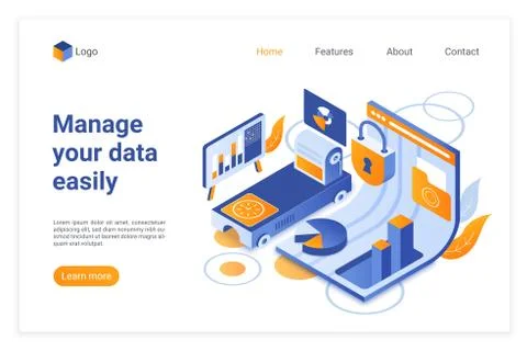 Easy data managing isometric vector landing page template Stock Illustration