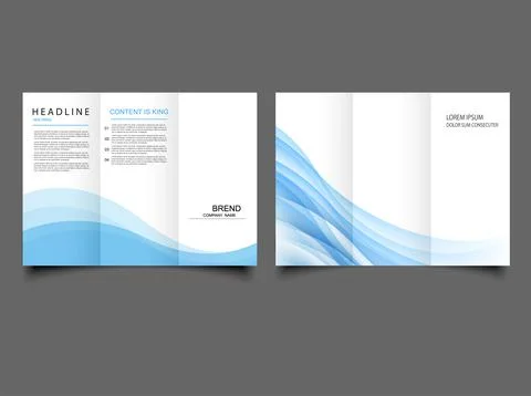 Easy editable tri-fold brochure design with blue wave shape Stock Illustration
