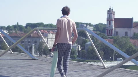 Easy-going dreamer resting and enjoying the city view Stock-Footage 132895117