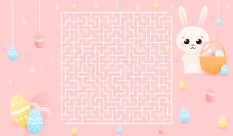 Easy labyrinth for kids, help easter bunny find way to painted eggs, educatio Stock Illustration