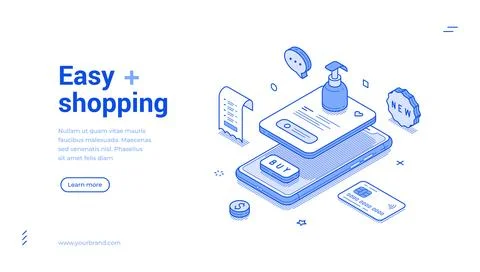 Easy Mobile Shopping And Payment Isometric Banner Template Vector Illustratio Stock Illustration