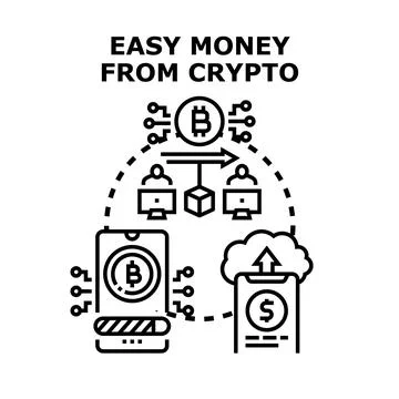 Easy money from cryptocurrency mining and blockchain trading Stock Illustration