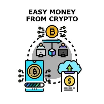 Easy money from cryptocurrency mining and blockchain trading Stock Illustration