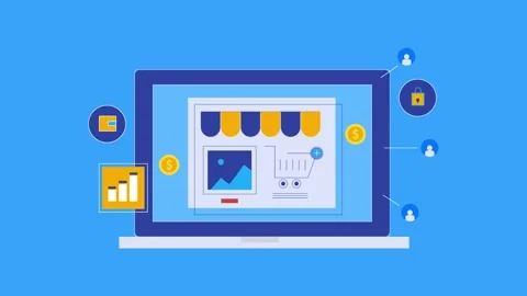 Easy online shopping.E commerce site shows secure checkout and sales stats. Stock Footage 308073564