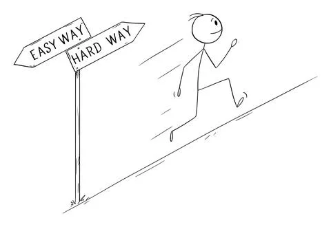 Easy or Hard Way, Vector Cartoon Stick Figure Illustration Stock Illustration