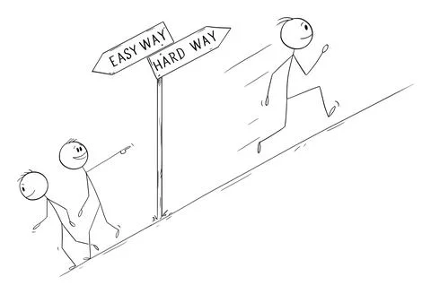 Easy or Hard Way, Vector Cartoon Stick Figure Illustration Stock Illustration