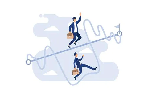 Easy or shortcut way to win business success or hard path and obstacle concep Stock Illustration