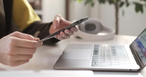 Easy pay using smart phone or digital device. Online banking with smartphone. Stock Footage 144423107