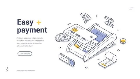 Easy payment modern isometric line art web banner template Illustrazione stock