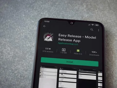 Easy Release Pro - Model Release app play store page on the display of a blac Stock Photos