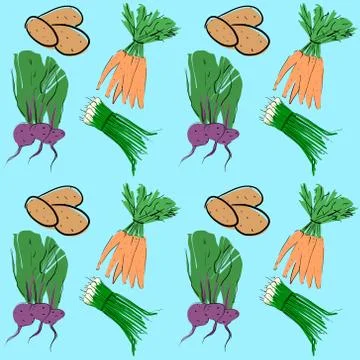 Easy Seamless Vegetable Pattern. Editable template in the samples. Stock Illustration