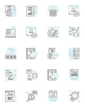 Easy tech linear icons set. Simplicity, Efficiency, Accessible, User-friendly Stock Illustration