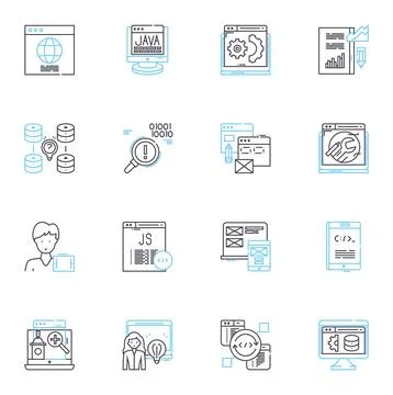 Easy tech linear icons set. Simplicity, Efficiency, Accessible, User-friendly Illustrazione stock