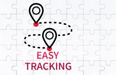 Easy tracking concept on a puzzle with location markers and dotted path Stock Photos