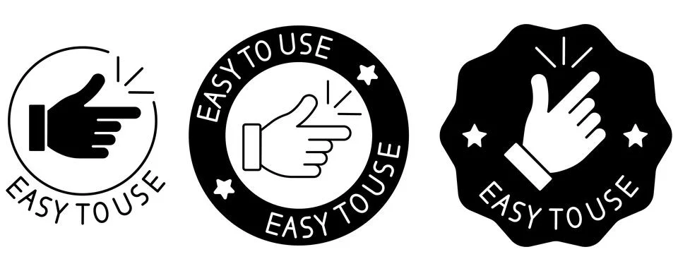 Easy to use icon. User friendly label vector. Hand click badge icon. Simple u Stock Illustration