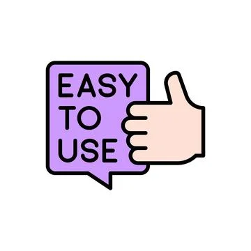 EASY TO USE Interface Tag with Thumbs Up Hand and Speech Bubble 스톡 일러스트