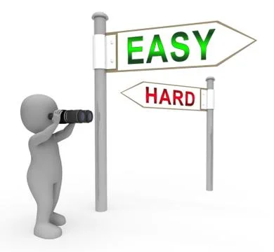 Easy Vs Hard Signpost Portrays Choice Of Simple Or Difficult Way - 3d Illustr Stock Illustration
