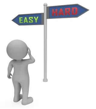 Easy Vs Hard Signpost Portrays Choice Of Simple Or Difficult Way - 3d Illustr Иллюстрация