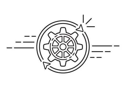 Easy work operation rotate gear, finish workflow process, data update line icon Stock Illustration