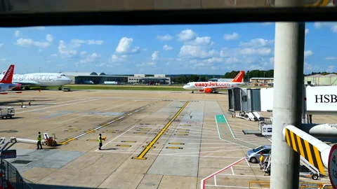 EasyJet plane returning back to London Gatwick Airport Stock Footage 244739913