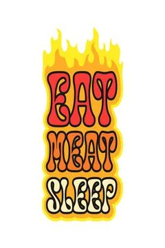 Eat barbeque, grill menu retro Y2K sticker or tag Stock Illustration