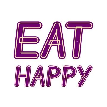 EAT HAPPY isolated display type artwork with hue linked soft glow shadow Stock Illustration