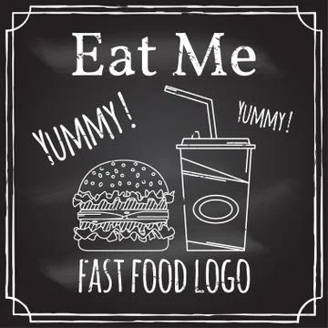 Eat me. Elements on the theme of the restaurant business.  Chalk drawing on.. Illustrazione stock