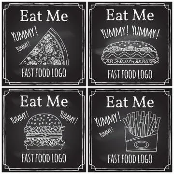 Eat me. Elements on the theme of the restaurant business.  Chalk drawing on.. Illustrazione stock