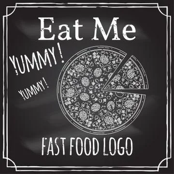 Eat me. Elements on the theme of the restaurant business.  Chalk drawing on.. Illustrazione stock