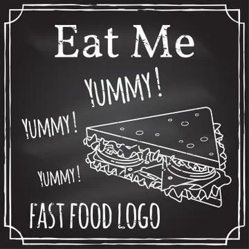 Eat me. Elements on the theme of the restaurant business. Chalk drawing on .. Illustrazione stock