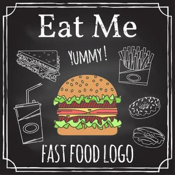 Eat me. Elements on the theme of the restaurant business. Hamburger, sandwi.. Stock Illustration