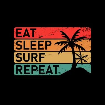 Eat sleep beach repeat typography design vector with palms tree illustration Stock Illustration