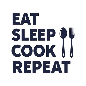 Eat Sleep Cook Repeat Typography Design with Utensils tshirt design Illustration