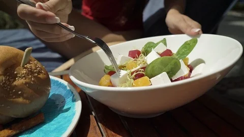 Eat vegetable salad Stock Footage 107891036