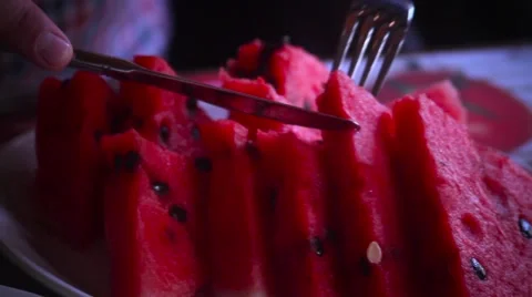 Eat watermelon at the restaurant Stock-Footage 65728017
