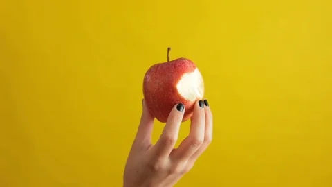 Eaten Apple Held in Hand Stock Footage 95210260