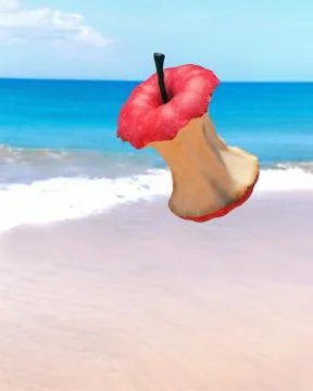 Eaten apple in the summer beach Stock Illustration