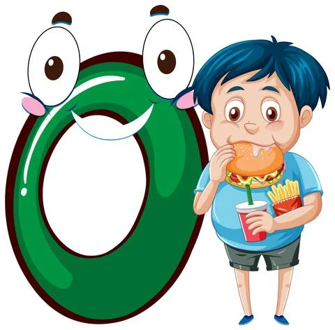 An eater boy with number zero cartoon Illustrazione stock