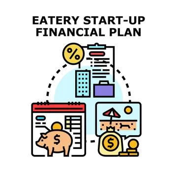 Eatery start up financial plan planning an investment Stock Illustration