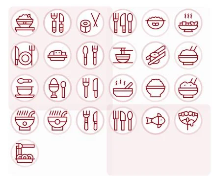 Eating 64x64 Vector Icon Pack with 25 Regular Line Pixel Aligned Elements 스톡 일러스트