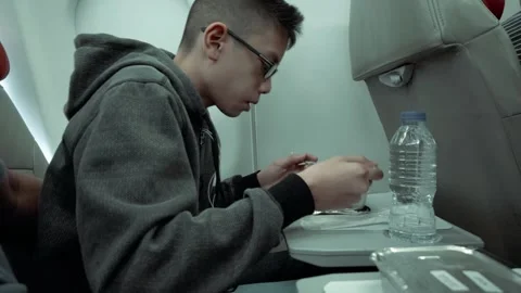 Eating on an Airplane Stock Footage 314901432