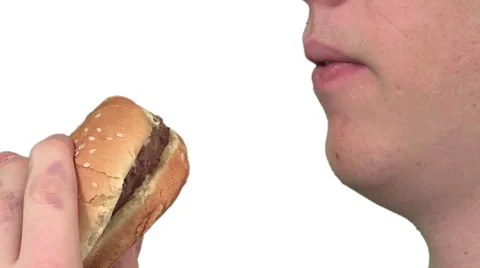 Eating a burger, white background Stock Footage 49862437