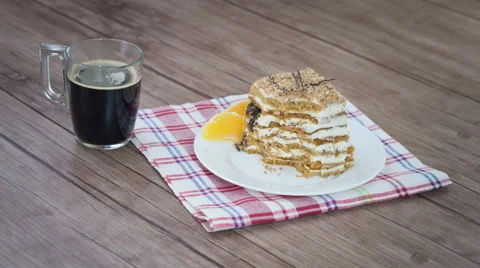 Eating cake and drinking coffee. 4K Time lapse. Stock Footage 63243868