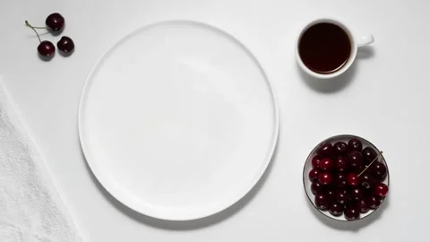 Eating cake bite by bite, stop motion. Plate of cake moving in the frame Stock Footage 278190889