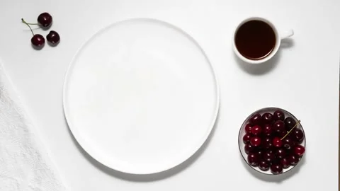 Eating cake bite by bite, stop motion. Plate of cake moving in the frame Stock Footage 278210441